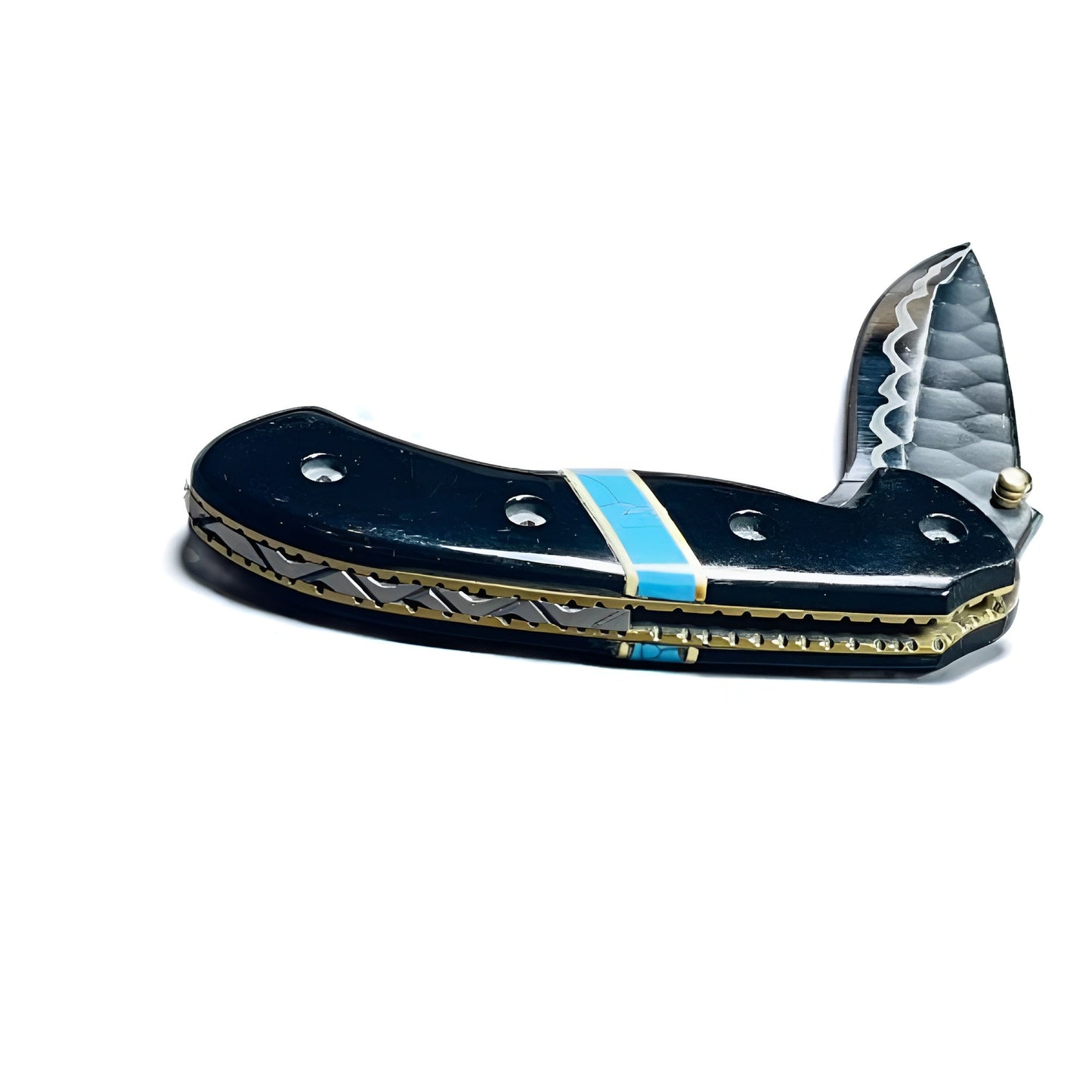Premium Folding Knife with Textured Blade and Stylish Sheath