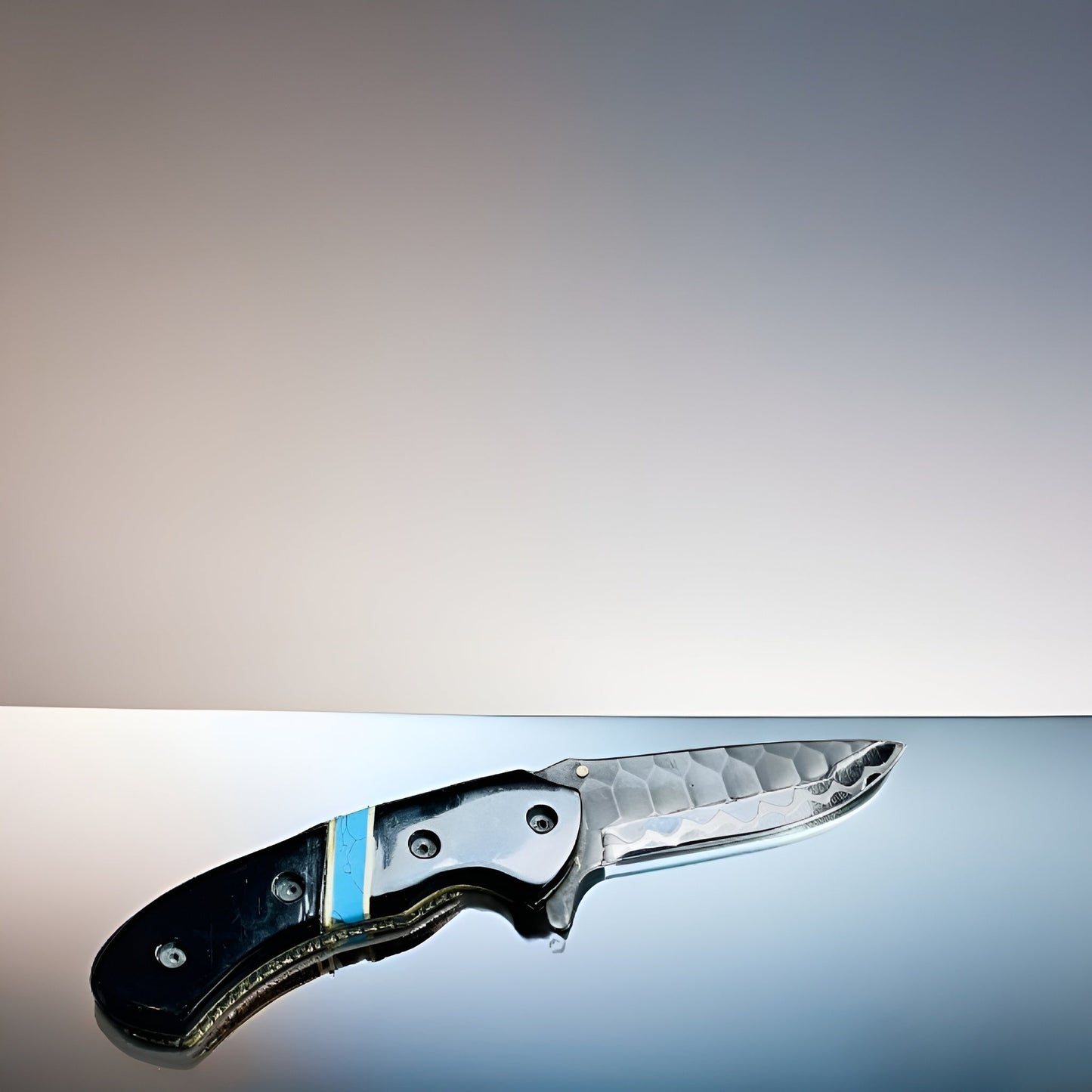 Premium Folding Knife with Textured Blade and Stylish Sheath