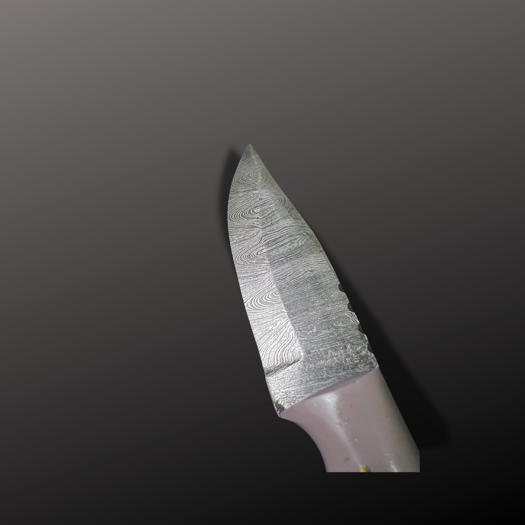 Handmade Damascus Steel Hunting Knife with Leather Sheath