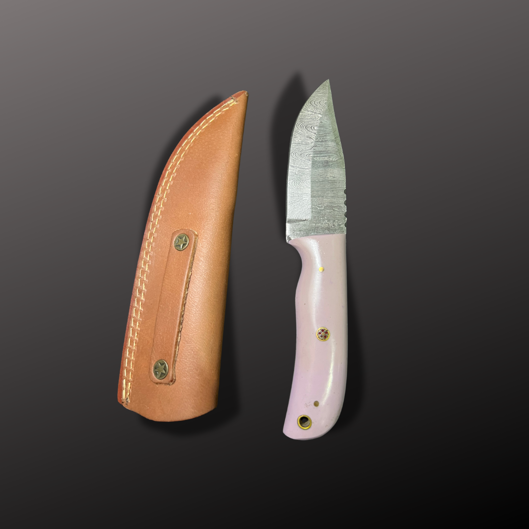 Handmade Damascus Steel Hunting Knife with Leather Sheath