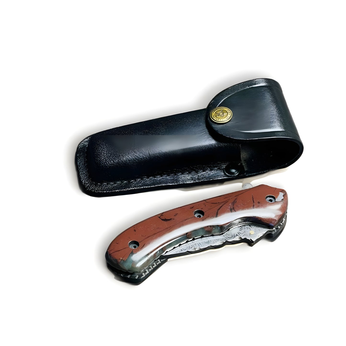 Custom Folding Knife with Unique Resin Handle and Damascus Blade