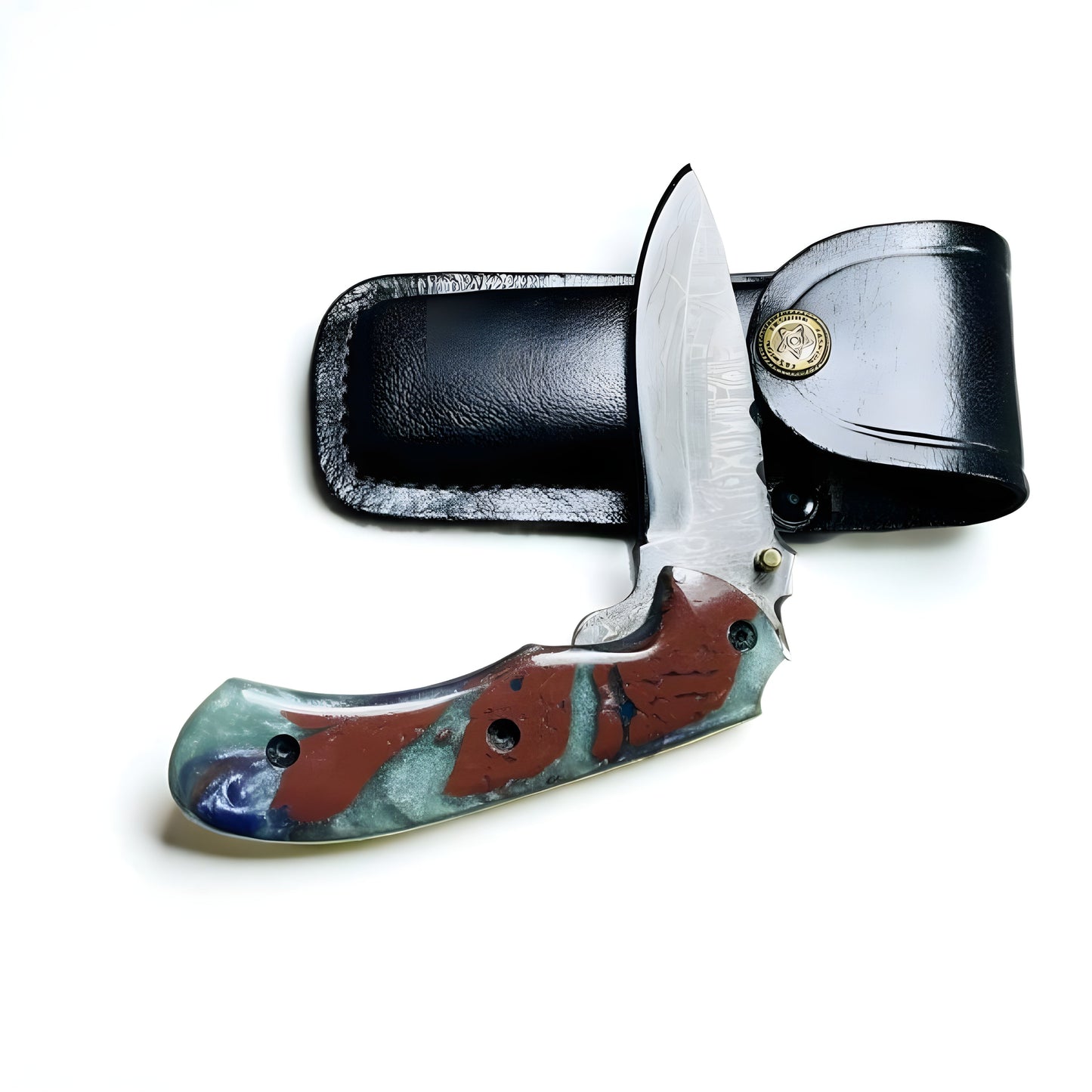 Custom Folding Knife with Unique Resin Handle and Damascus Blade