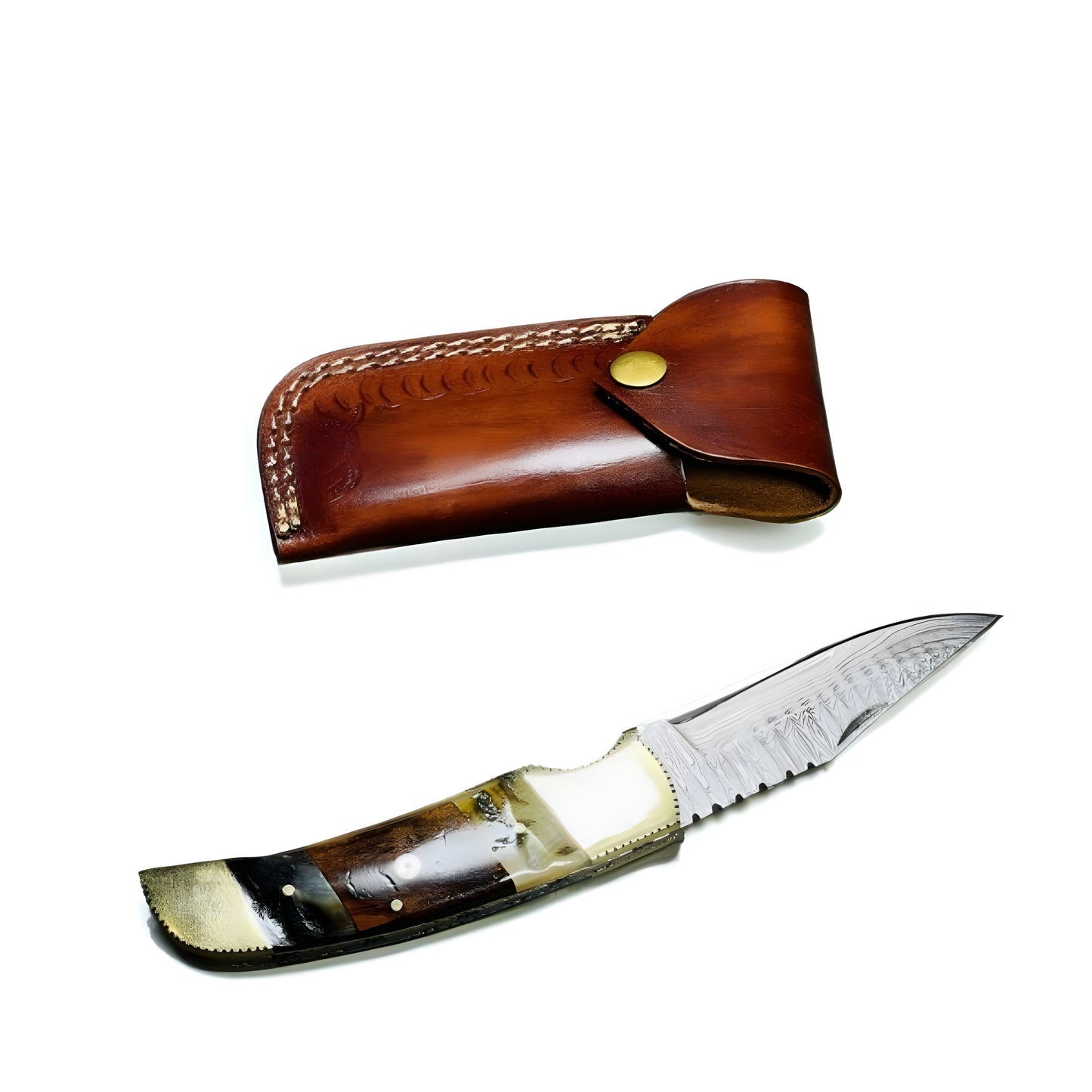 Elegant Custom Folding Knife with Damascus Blade and Gold Accents