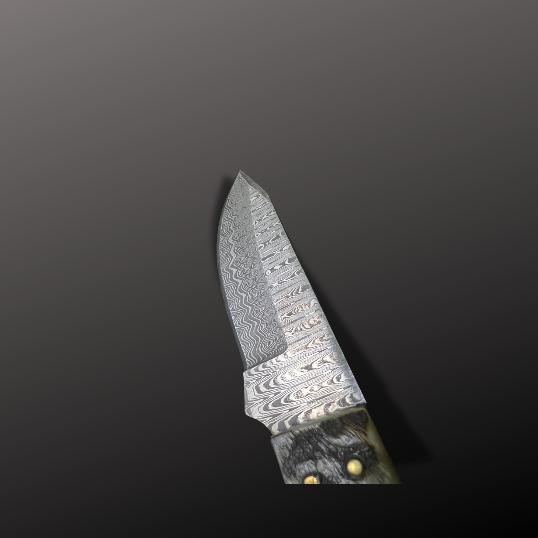 Handmade Damascus Steel Hunting Knife with Leather Sheath