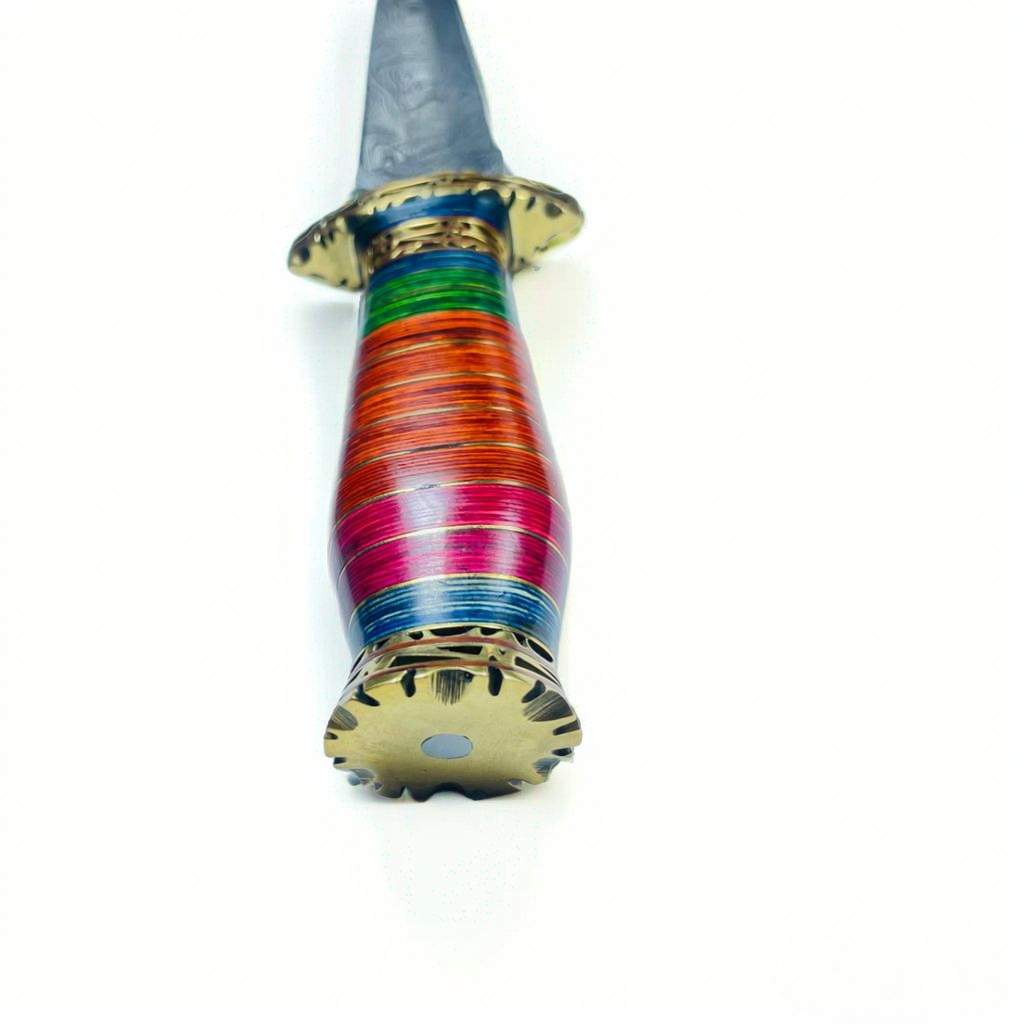 Damascus Steel Hunting Knife – Multi-Color Wood Handle with Damascus Guard