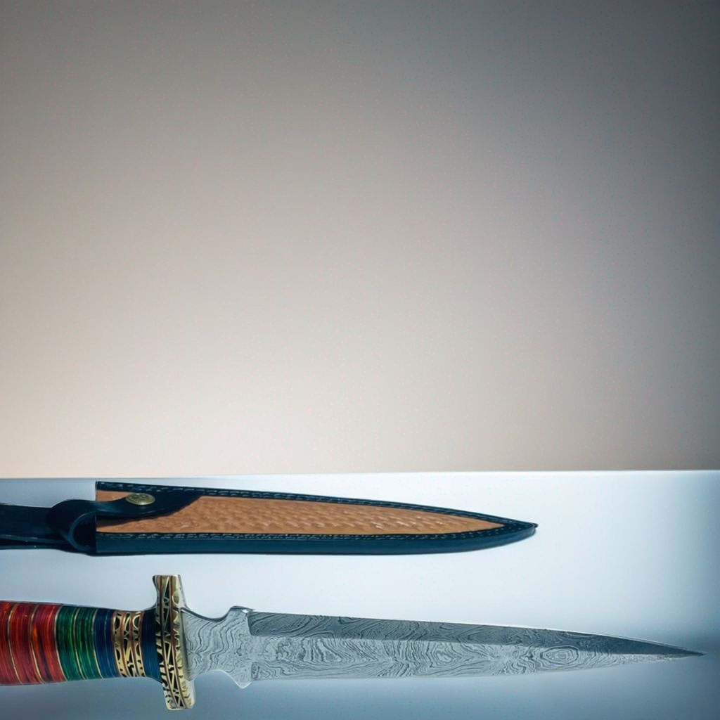 Damascus Steel Hunting Knife – Multi-Color Wood Handle with Damascus Guard