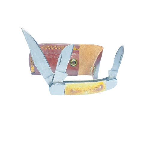 Classic Triple-Blade Folding Pocket Knife – Bone Handle with Stainless Steel Blades