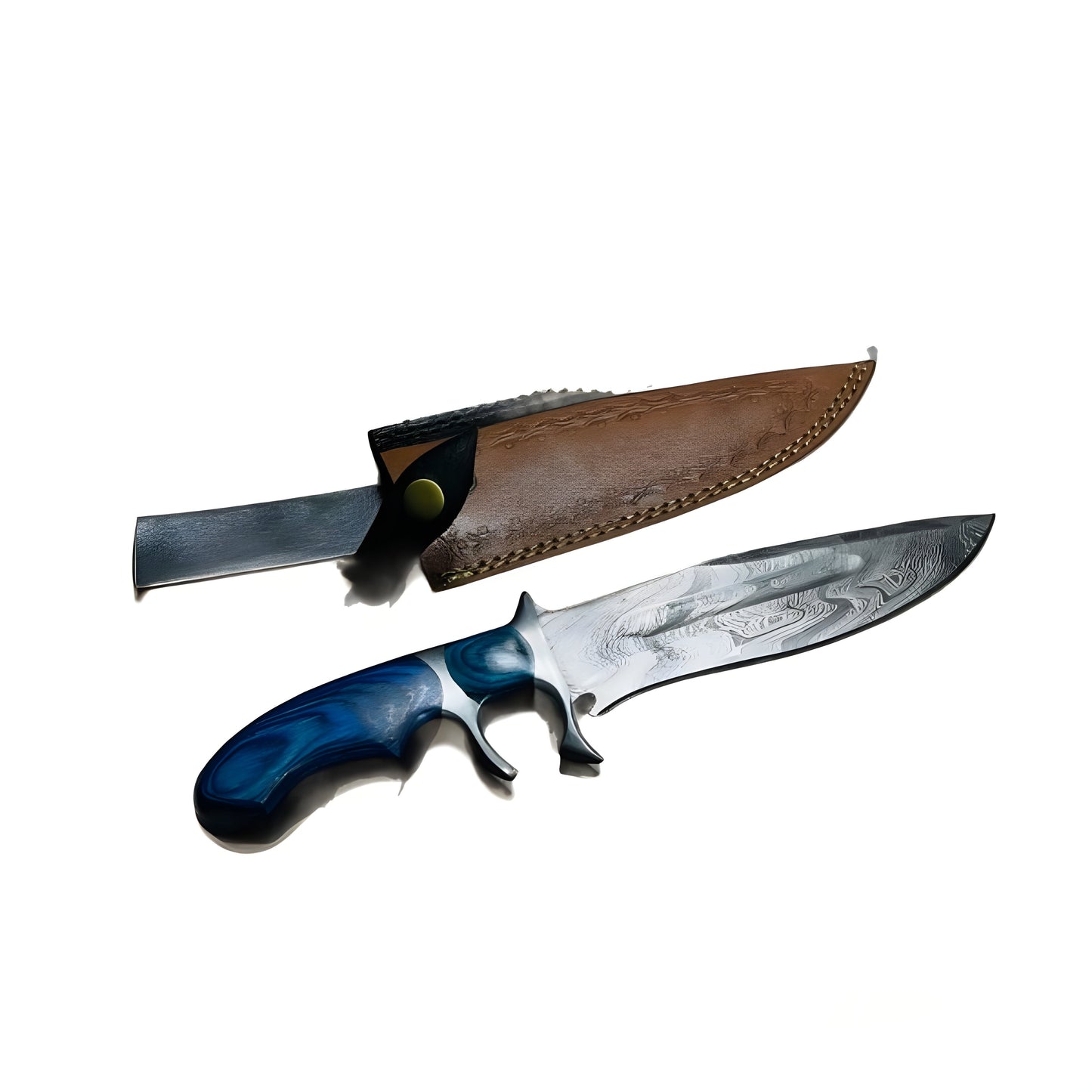 Custom Handmade Damascus Steel Folding Knife with Elegant Blue Handle