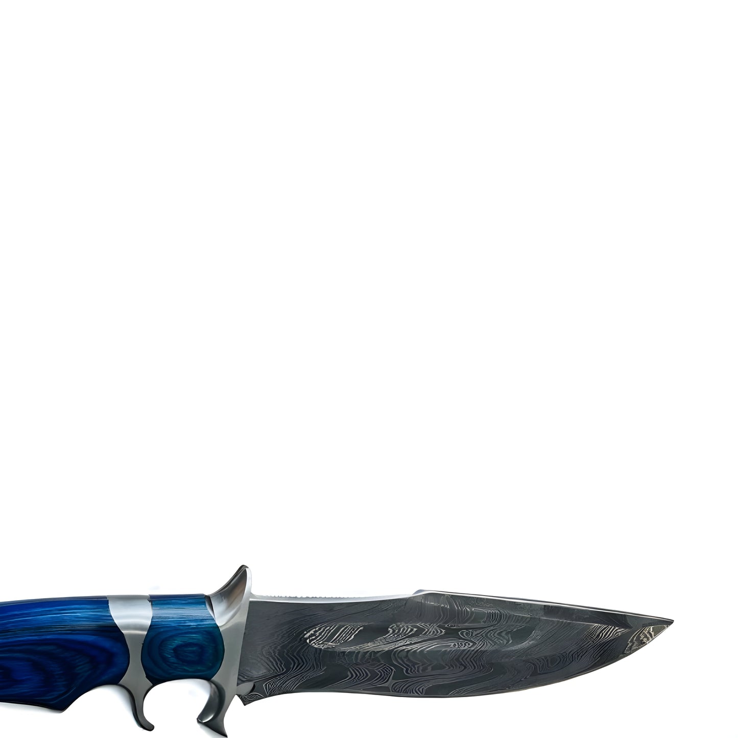 Custom Handmade Damascus Steel Folding Knife with Elegant Blue Handle