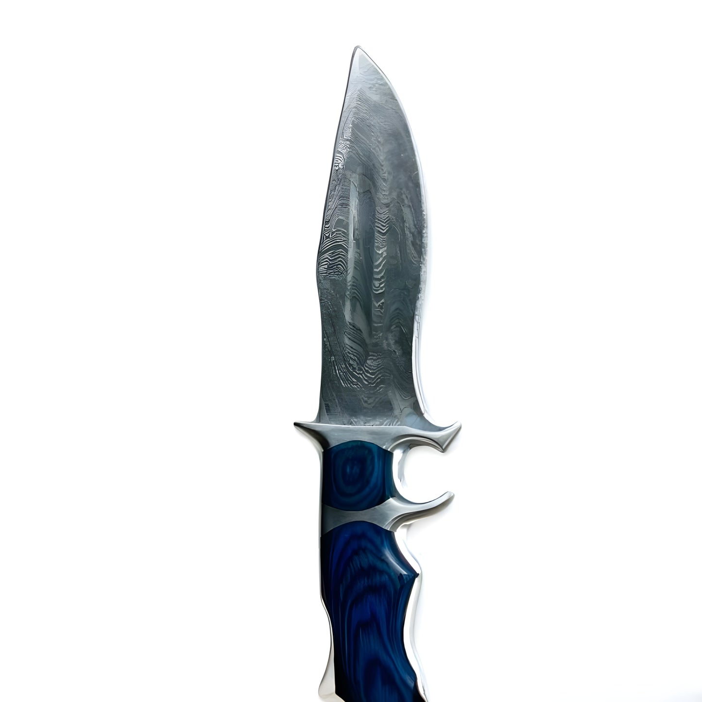 Custom Handmade Damascus Steel Folding Knife with Elegant Blue Handle