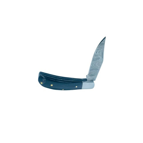Elegant Black Damascus Steel Folding Knife with Brass Accents