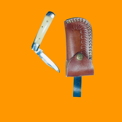 Handmade Folding Knife with Horn Bone Handle and Stainless Steel Blade
