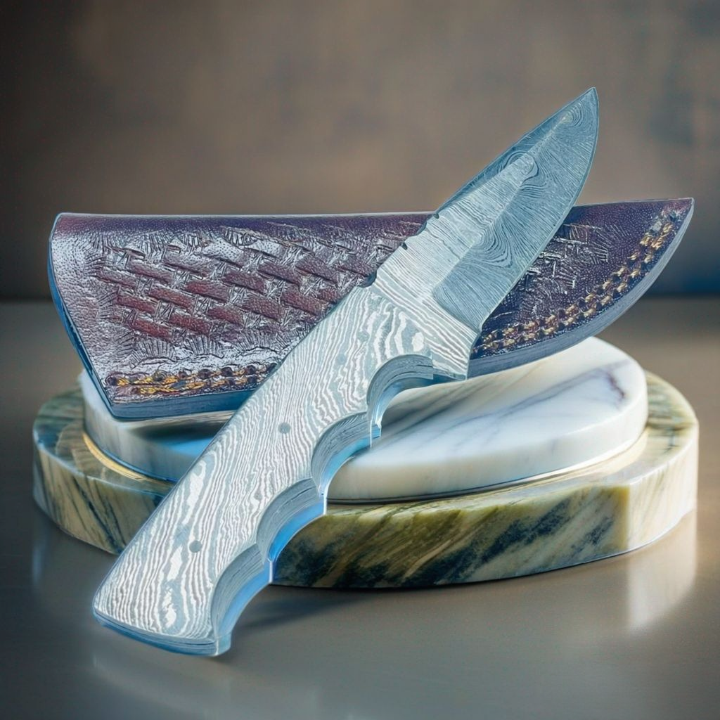 Artistic Damascus Steel Knife with Intricate Blade Design