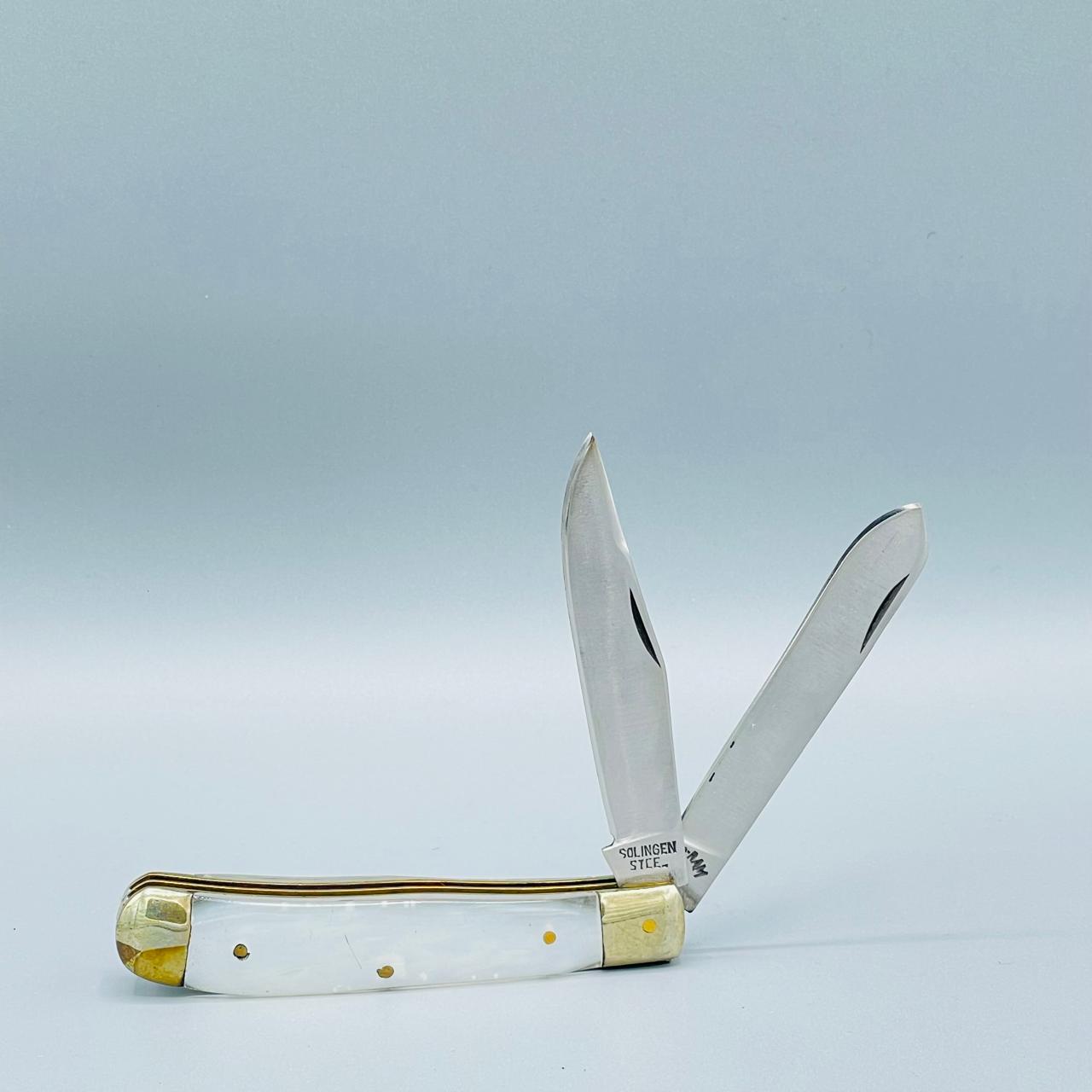 Elegant Red Bone Dual-Blade Folding Knife with Floral Design Handle