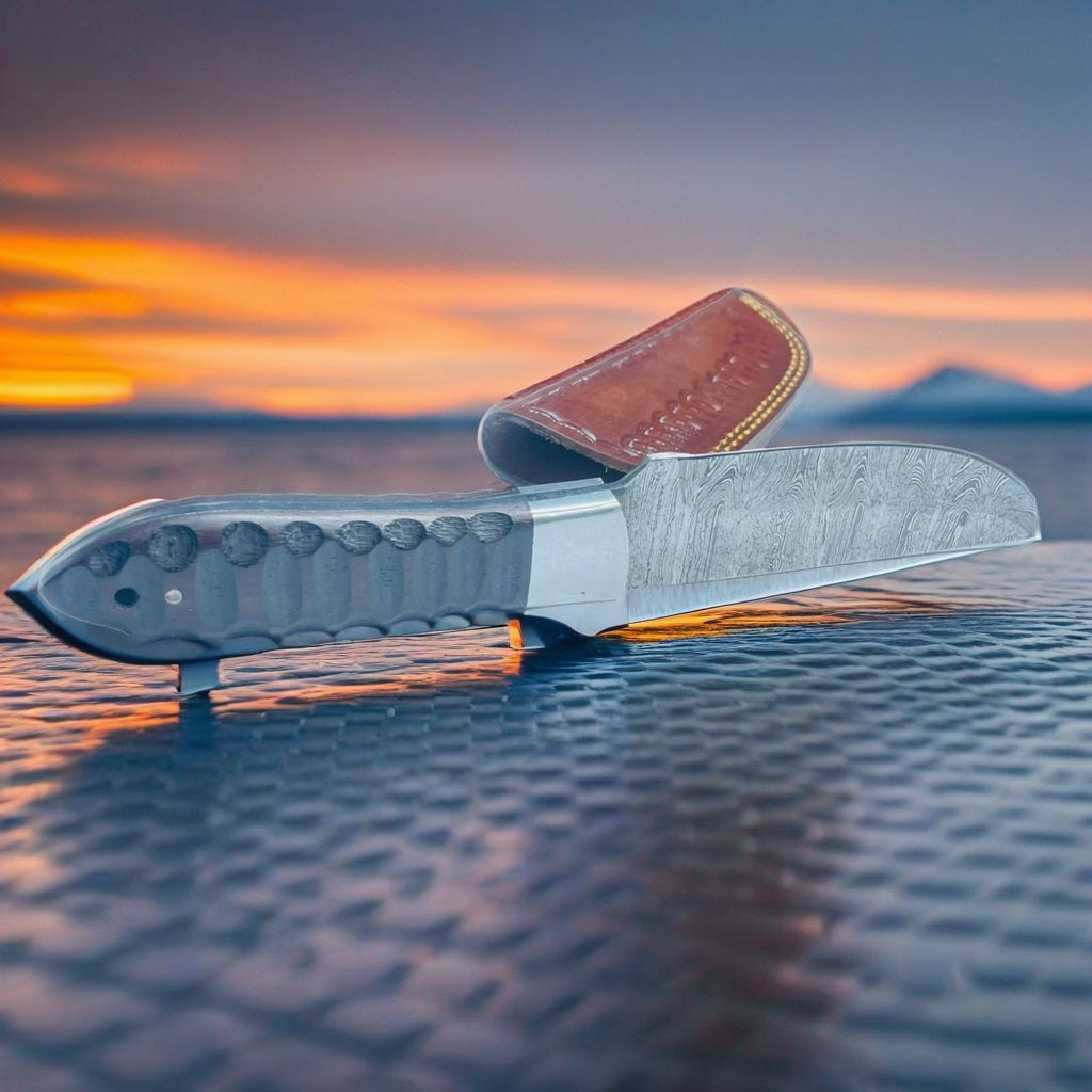 Obsidian Tide: Handcrafted Damascus Blade with Ergonomic Resin Grip