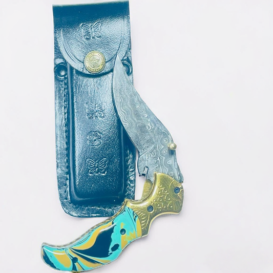 Custom Handmade Damascus Steel Pocket Knife – Abalone Shell Handle