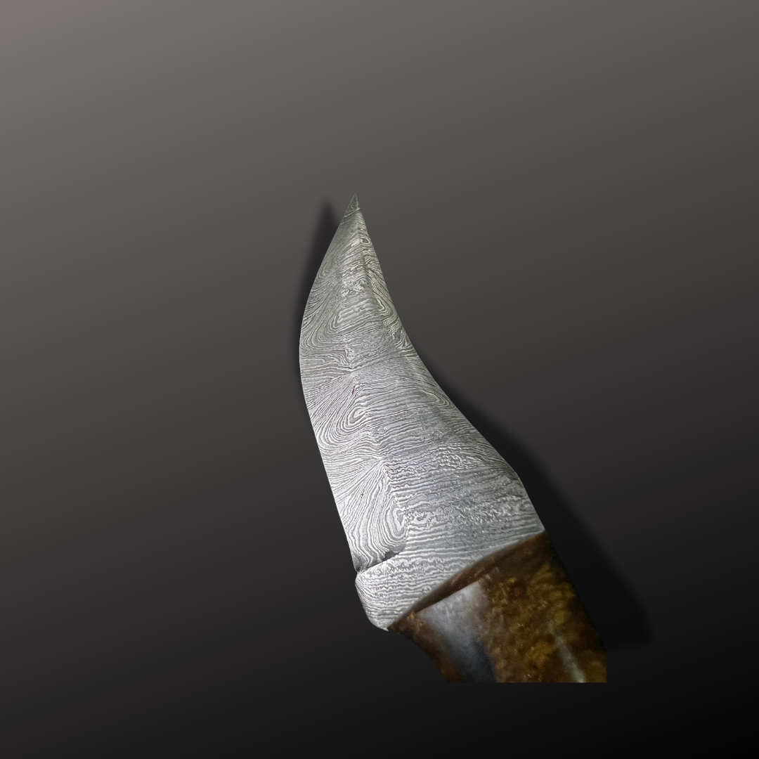 Handmade Damascus Steel Hunting Knife with Leather Sheath