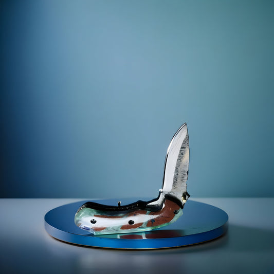 Custom Folding Knife with Unique Resin Handle and Damascus Blade