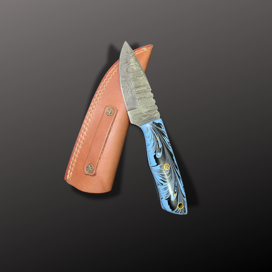 Handmade Damascus Steel Hunting Knife with Leather Sheath