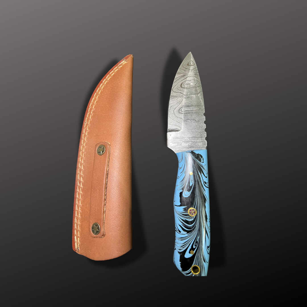 Handmade Damascus Steel Hunting Knife with Leather Sheath
