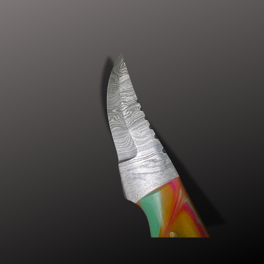 Handmade Damascus Steel Hunting Knife with Leather Sheath