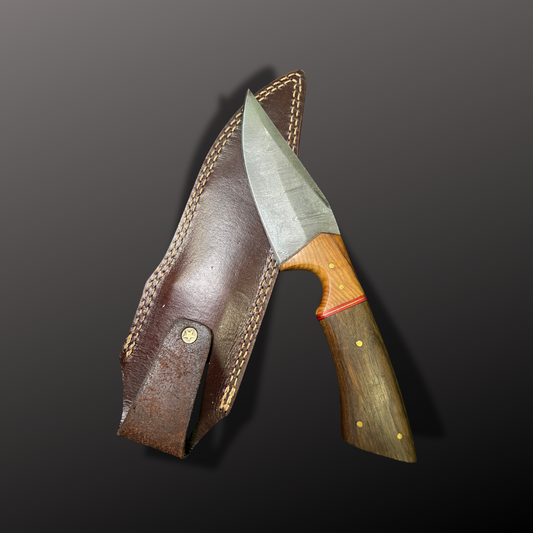 Handmade Damascus Steel Hunting Knife with Leather Sheath