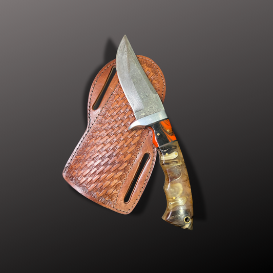 Handmade Damascus Steel Hunting Knife with Leather Sheath