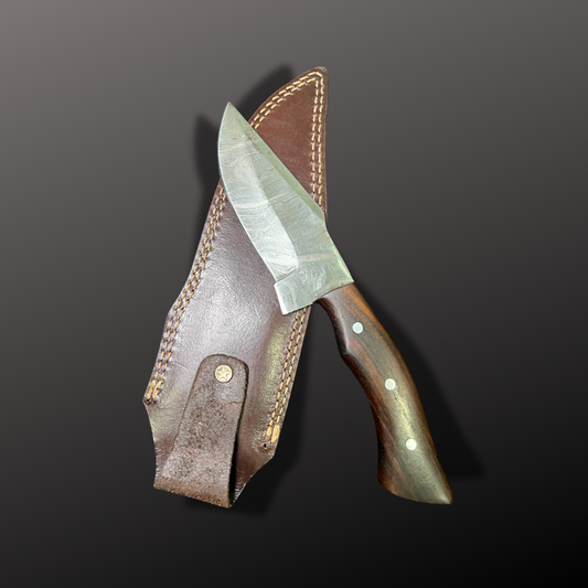 Handmade Damascus Steel Hunting Knife with Leather Sheath