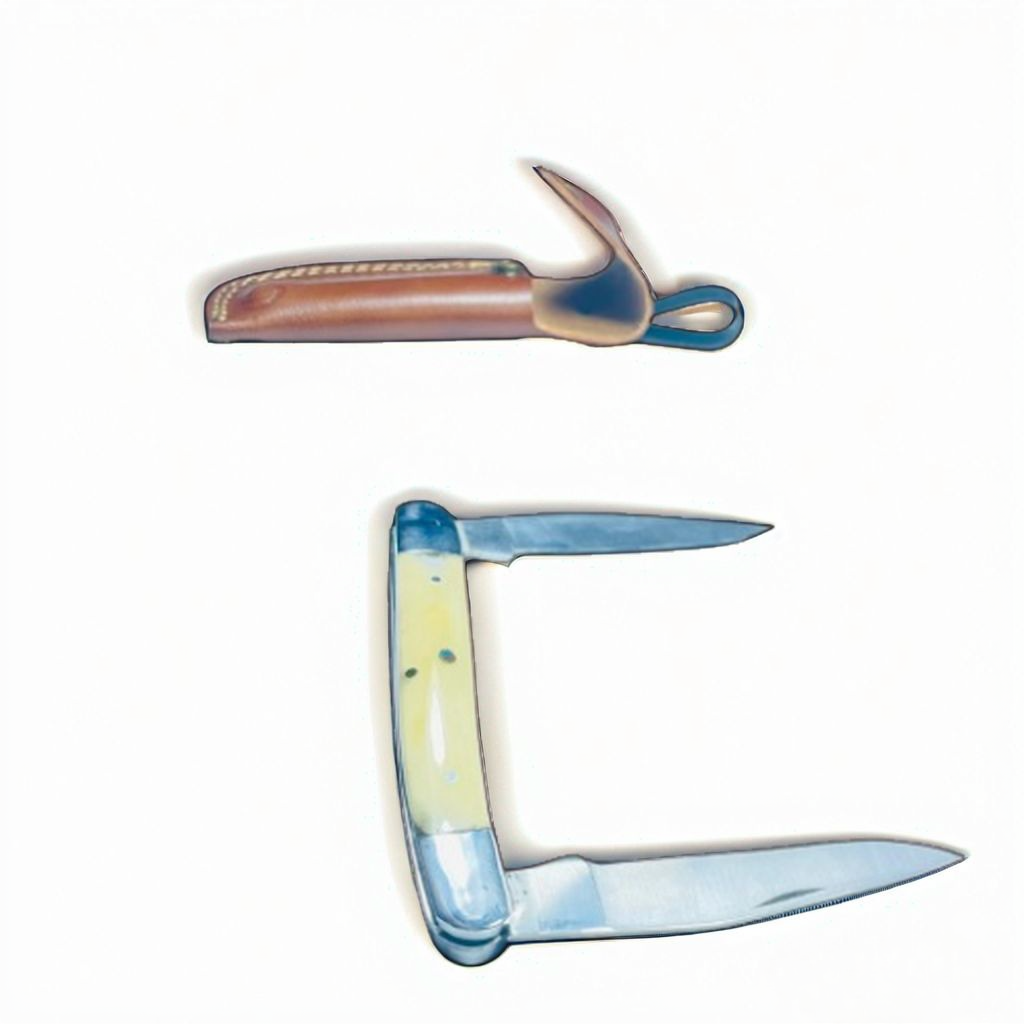 Dual Blade Handmade Folding Pocket Knife with Bone Handle and Leather Sheath