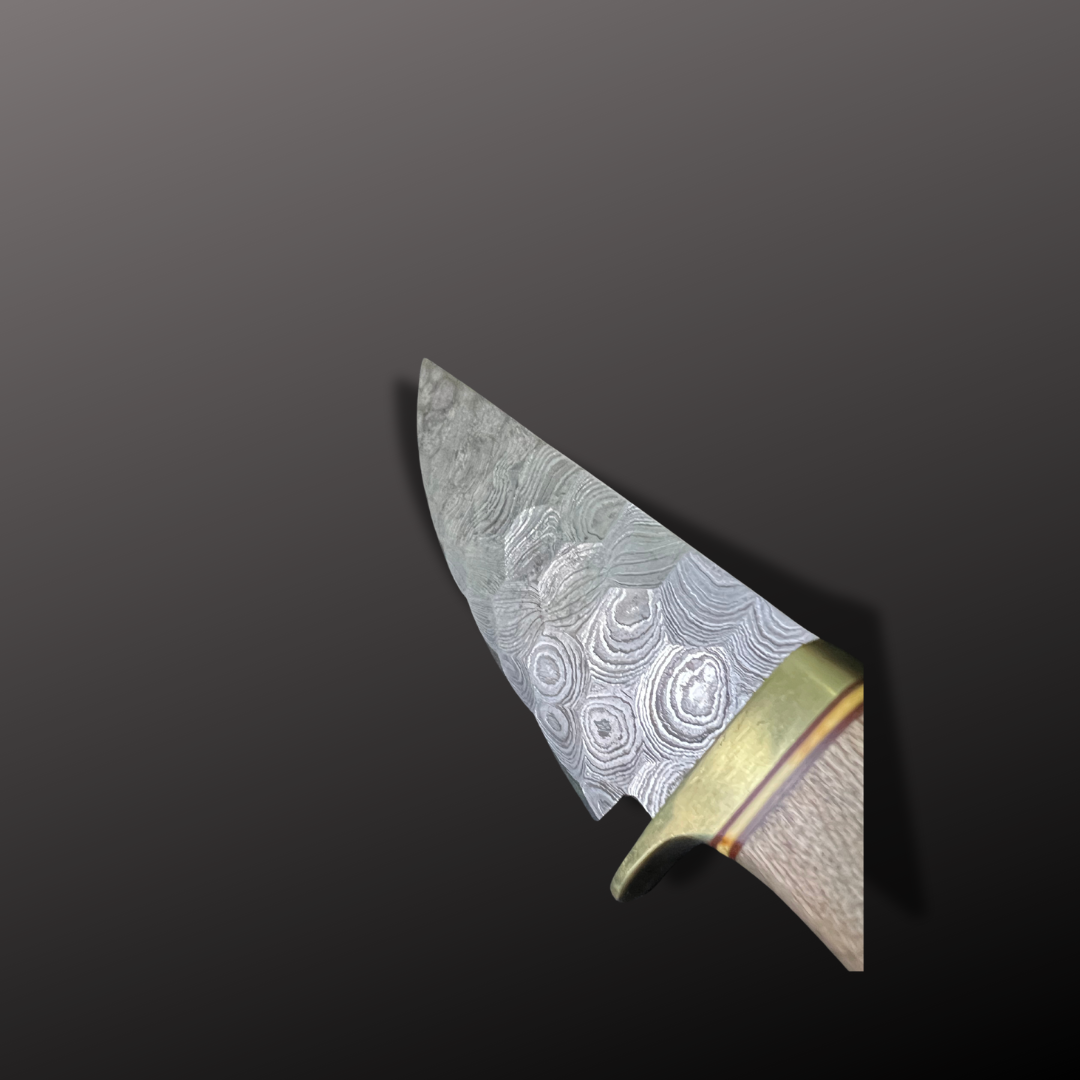 Handmade Damascus Steel Hunting Knife with Leather Sheath