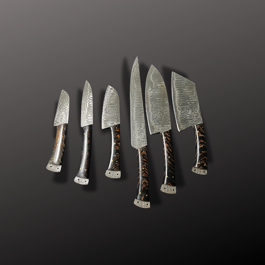 Damascus Steel Hammered Kitchen Knife Set