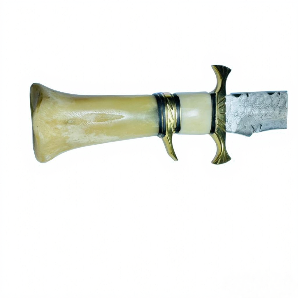 Custom Handmade Damascus Steel Kukri Bowie Knife – Stag Horn Handle for Hunting