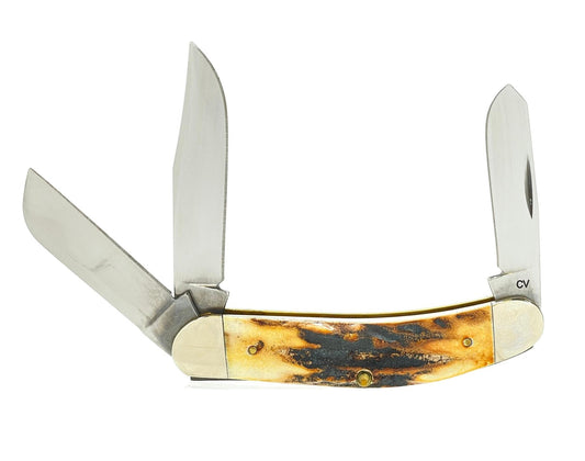 Classic Triple-Blade Folding Pocket Knife – Bone Handle with Stainless Steel Blades