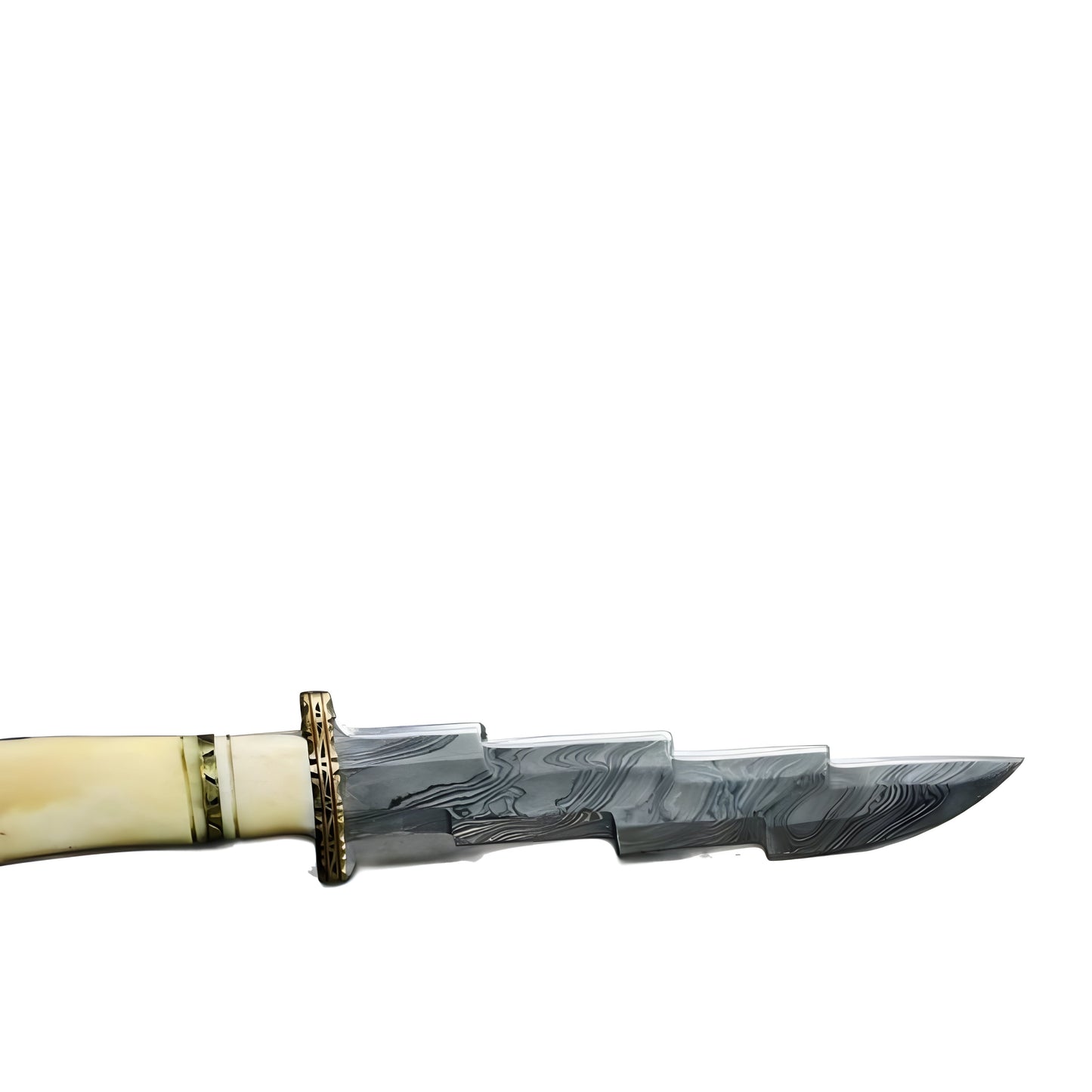 Handmade Damascus Hunting Bowie Knife With Color Bone Handle
