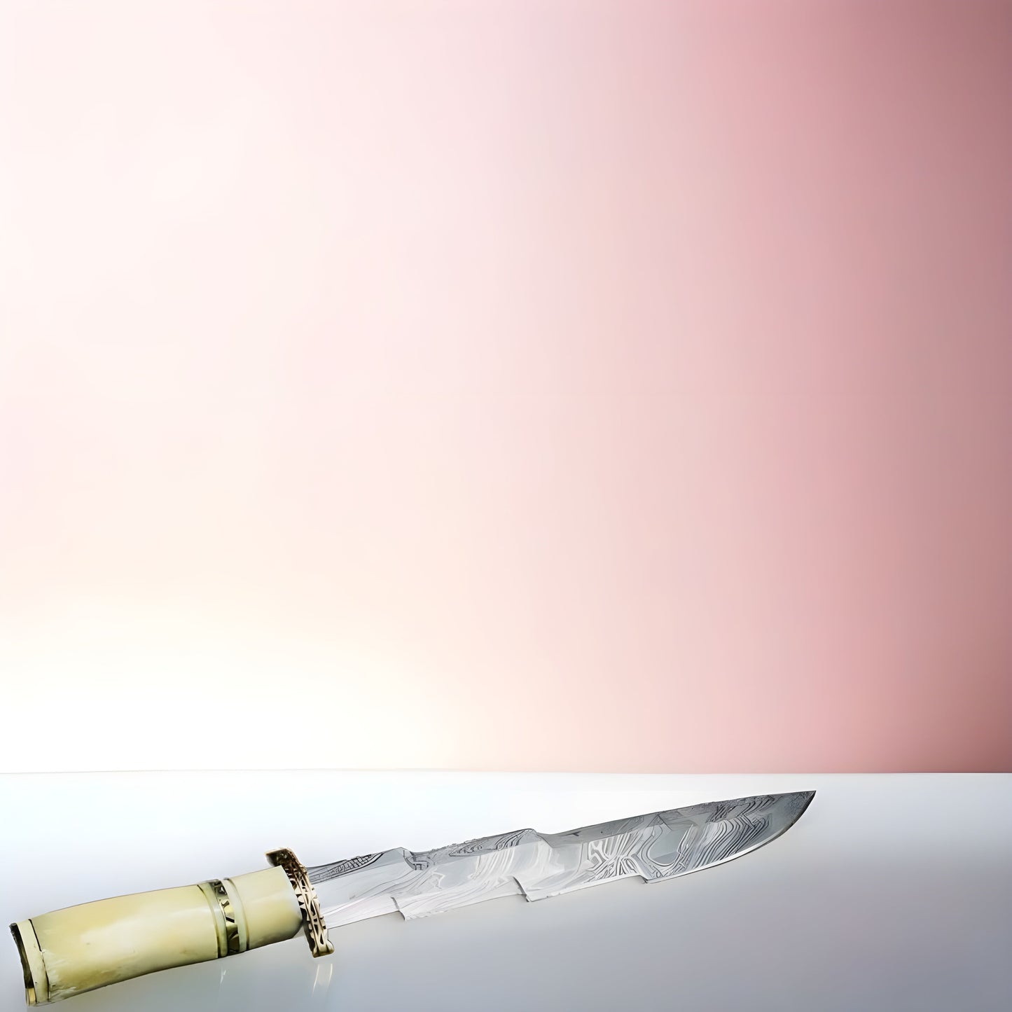 Handmade Damascus Hunting Bowie Knife With Color Bone Handle