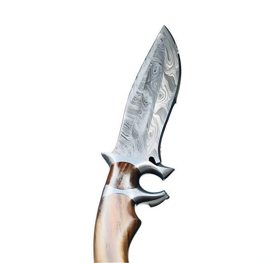 CUSTOM HANDMADE DAMASCUS STEEL HUNTING 12IN BOWIE KNIFE & LEATHER SHEATH