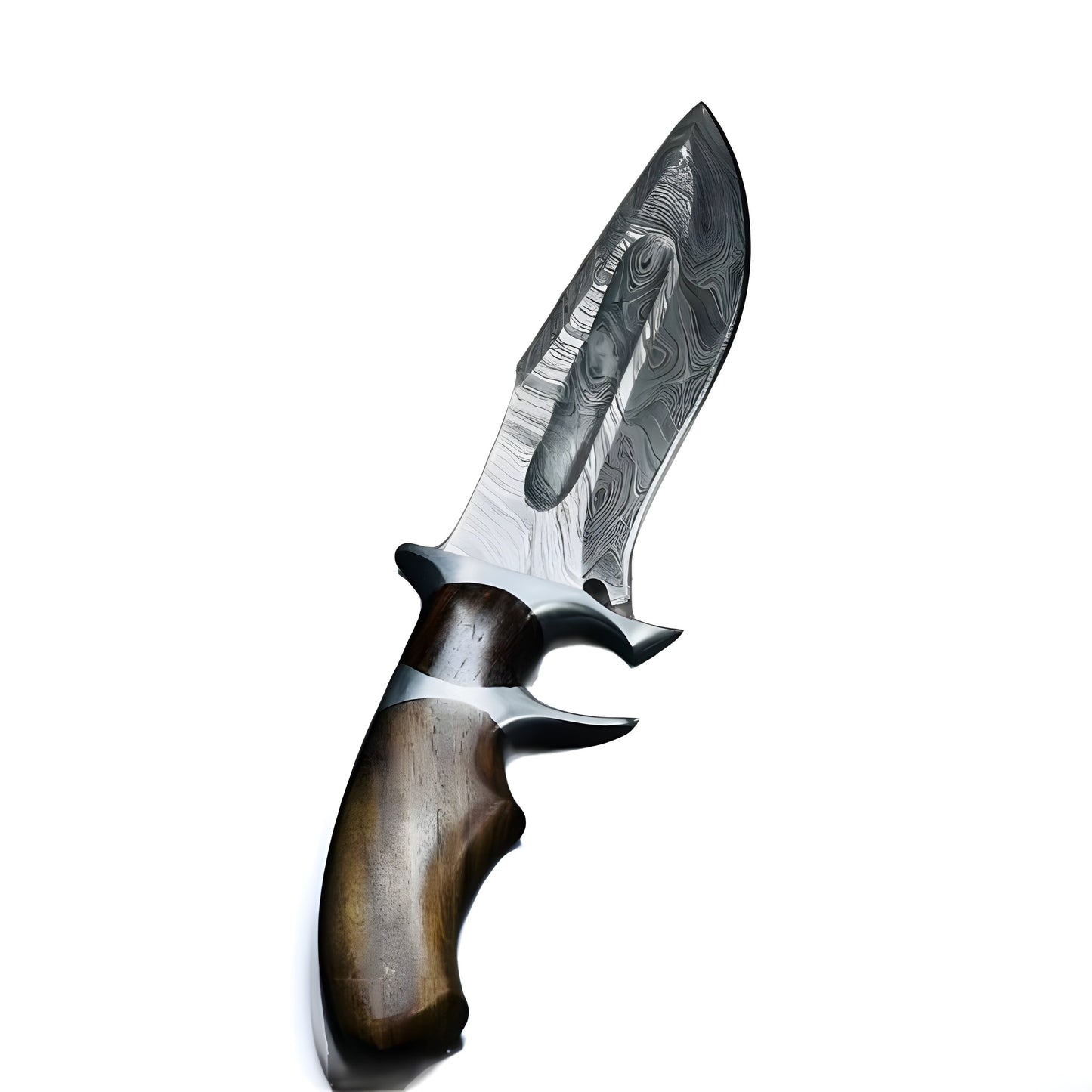 CUSTOM HANDMADE DAMASCUS STEEL HUNTING 12IN BOWIE KNIFE & LEATHER SHEATH