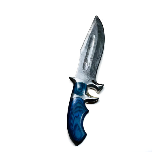 Custom Handmade Damascus Steel Folding Knife with Elegant Blue Handle