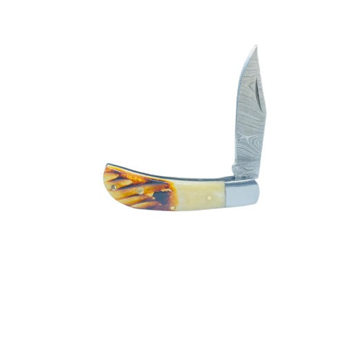 Custom Handmade Damascus Steel Folding Knife with Genuine Bone Handle**