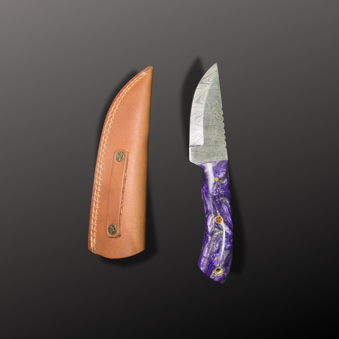 Handmade Damascus Steel Hunting Knife with Leather Sheath
