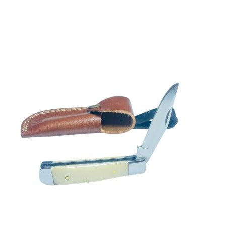 Handmade Folding Knife with Horn Bone Handle and Stainless Steel Blade