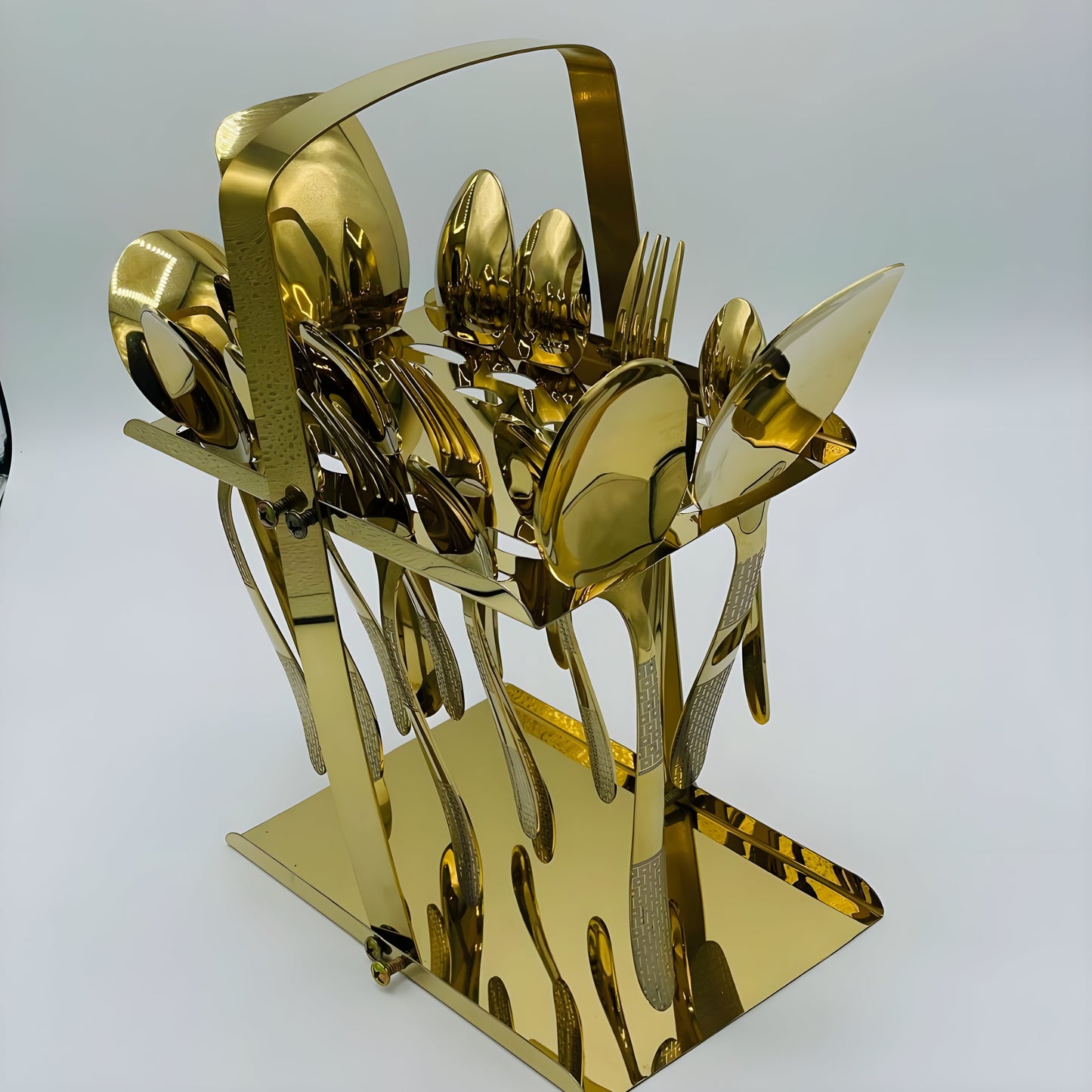 4 Persons set - Golden laser print fancy cutlery set stainless steel
