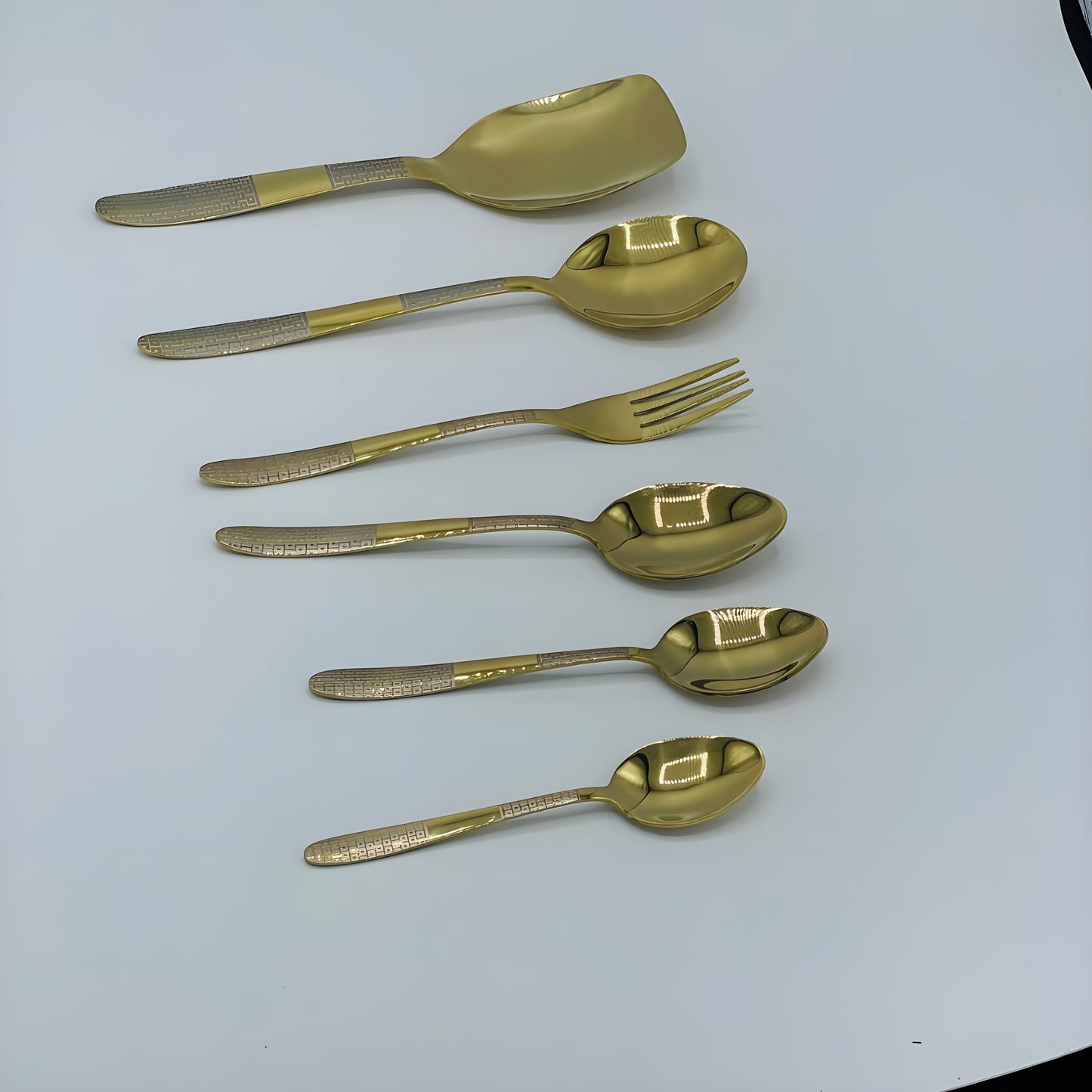 4 Persons set - Golden laser print fancy cutlery set stainless steel