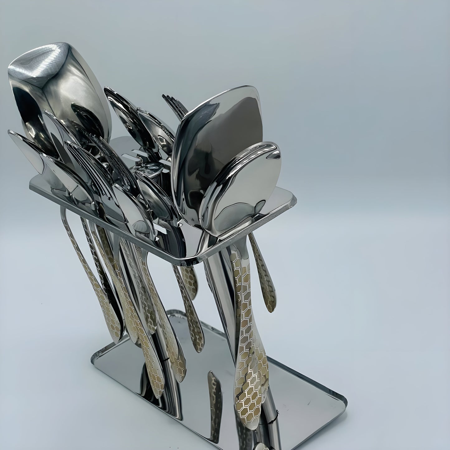 4 Persons set - New Design Double Diamond Laser Pattern Stainless Steel Cutlery Tableware Flatware Fork Knife Spoon Dinnerware Silverware Set