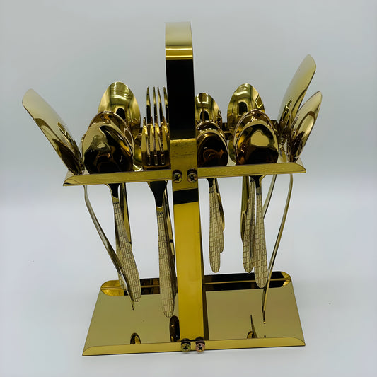4 Persons set - Premium Stainless Steel Dining Cutlery Set Golden Lazer