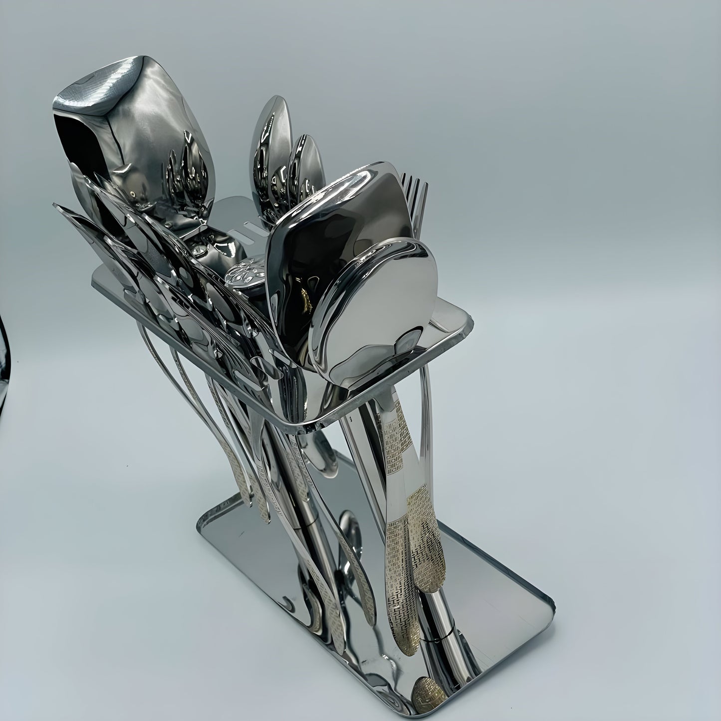 12 Persons set - Elegant Exclusive Gold Plated Laser Stainless Steel Cutlery Set