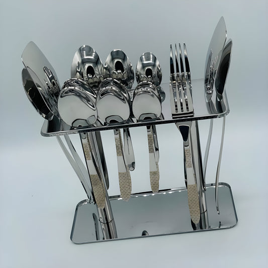 12 Persons set - Elegant Exclusive Gold Plated Laser Stainless Steel Cutlery Set