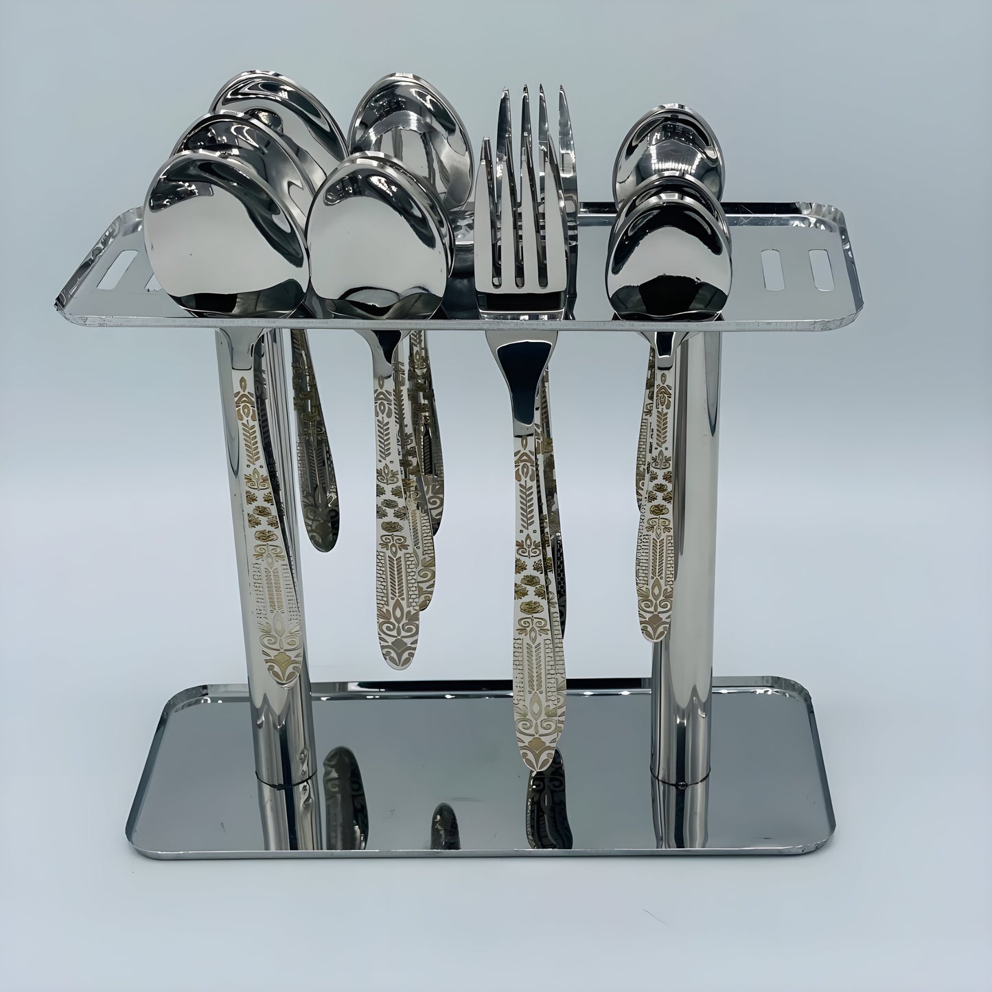 6 Persons set - Luxury Laser-Cut Floral Stainless Steel Flatware