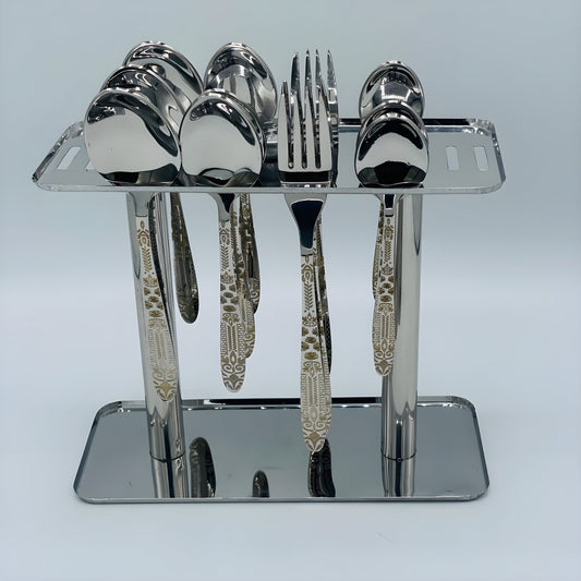 6 Persons set - Luxury Laser-Cut Floral Stainless Steel Flatware