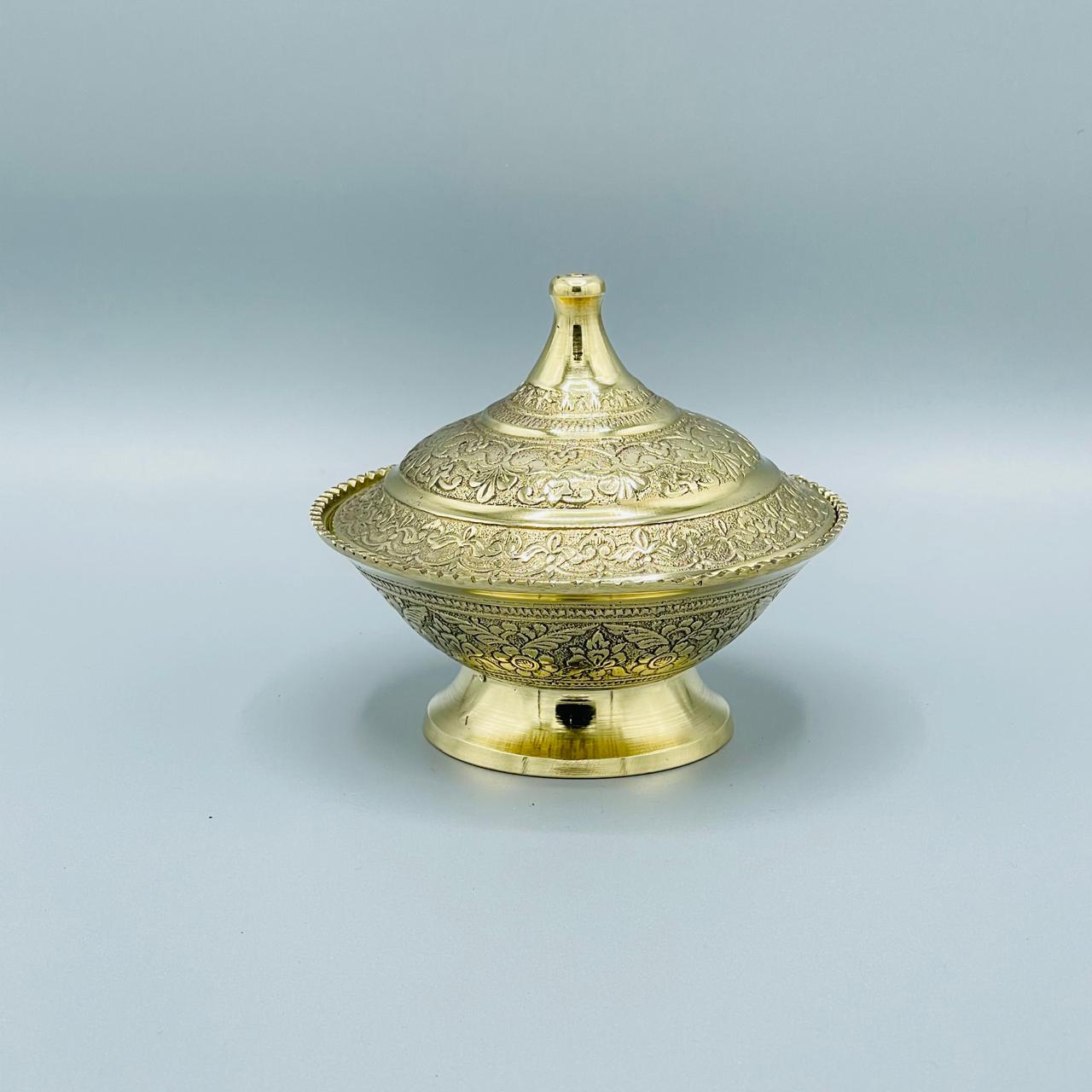 Intricately Crafted Brass Decorative Bowl with Lid
